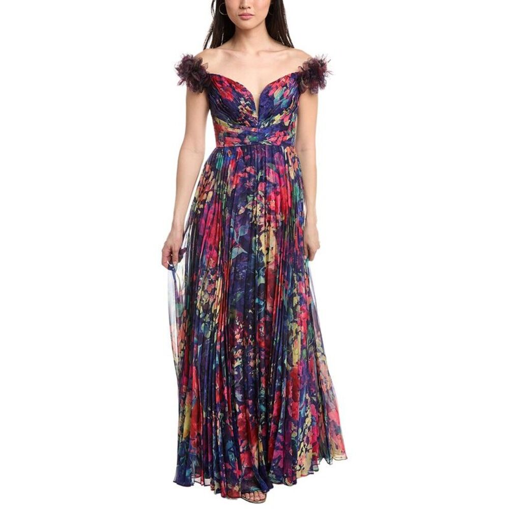 Marchesa Notte Womens  Off-The-Shoulder Gown, Blue